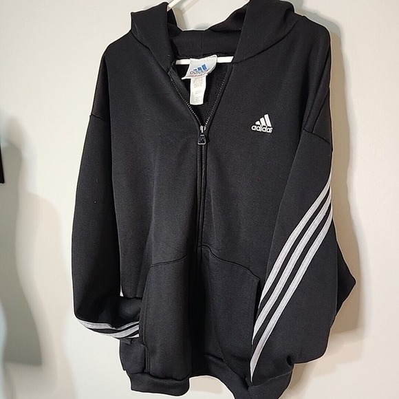 VTG 90's EUC Adidas Hoodie Mens Large Must‎ Have 3 Stripes Full Zip Sweatshirt - Picture 2 of 13